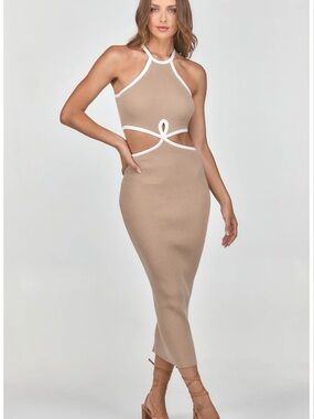 Contrast Binding Knit Dress with Loop Cut Out Details